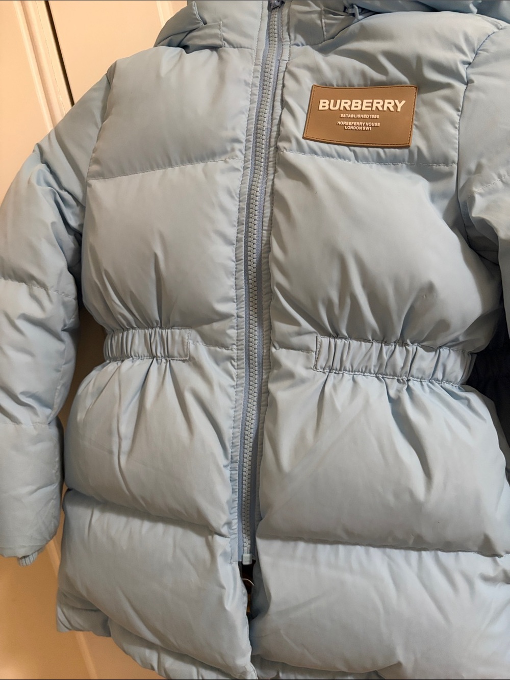 Burberry Light Blue Kids Hooded Puffer Coat